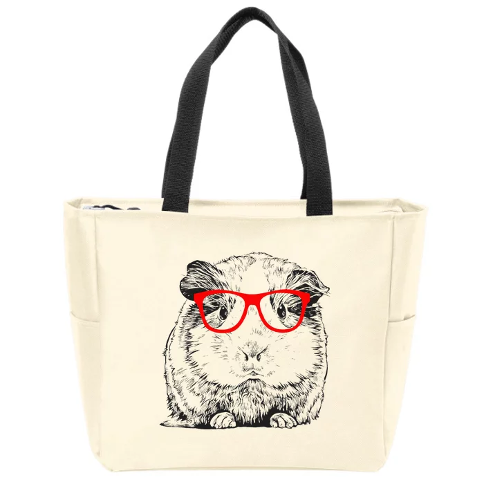 Hipster Guinea Pig In Red Glasses Pet Animal Zip Tote Bag