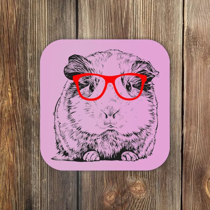 Hipster Guinea Pig In Red Glasses Pet Animal Coaster