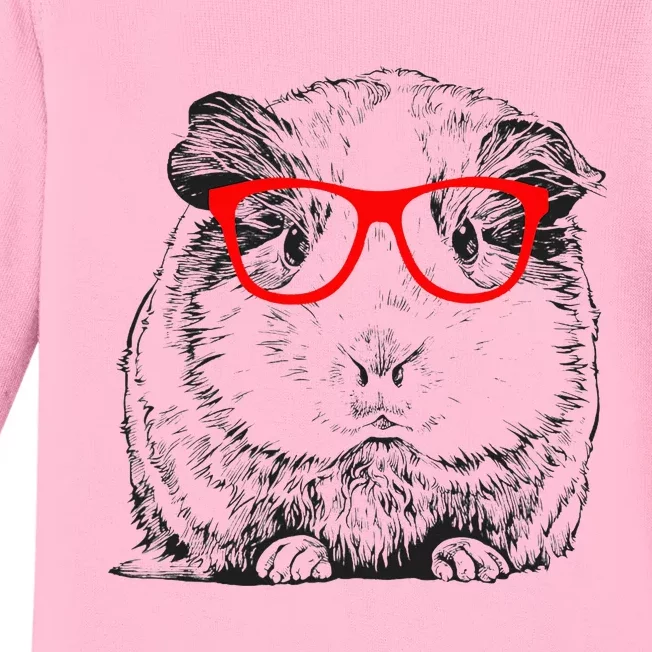 Hipster Guinea Pig In Red Glasses Pet Animal Baby Long Sleeve Bodysuit