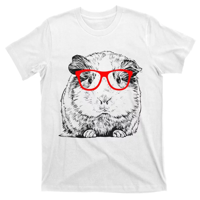 Hipster Guinea Pig In Red Glasses Pet Animal T-Shirt