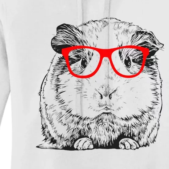 Hipster Guinea Pig In Red Glasses Pet Animal Women's Pullover Hoodie