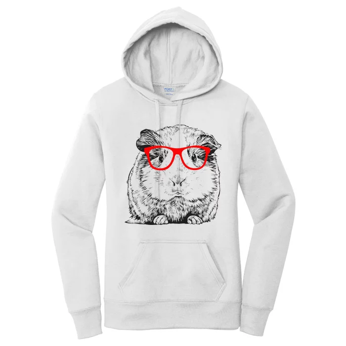 Hipster Guinea Pig In Red Glasses Pet Animal Women's Pullover Hoodie