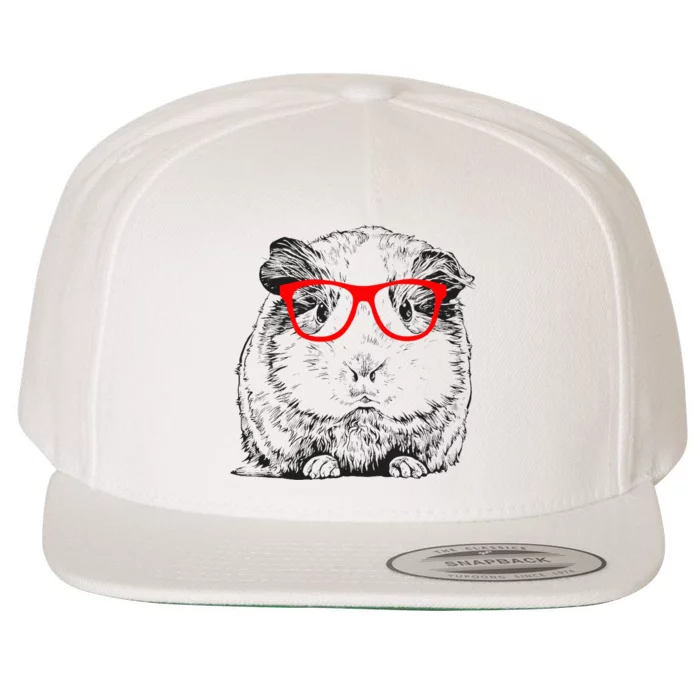 Hipster Guinea Pig In Red Glasses Pet Animal Wool Snapback Cap