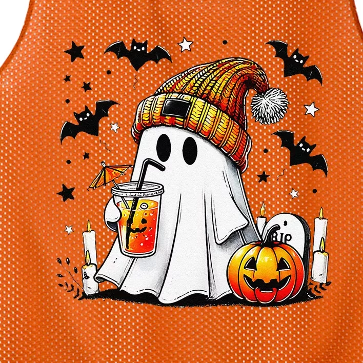 Halloween Ghost Pumpkin Spice Latte Coffee Mesh Reversible Basketball Jersey Tank