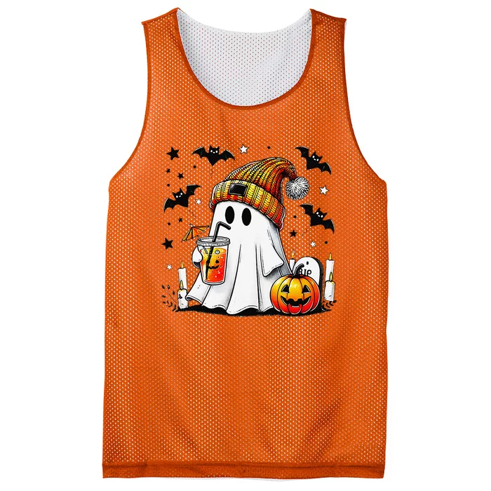 Halloween Ghost Pumpkin Spice Latte Coffee Mesh Reversible Basketball Jersey Tank