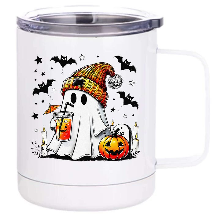 Halloween Ghost Pumpkin Spice Latte Coffee Front & Back 12oz Stainless Steel Tumbler Cup