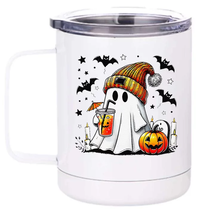 Halloween Ghost Pumpkin Spice Latte Coffee Front & Back 12oz Stainless Steel Tumbler Cup