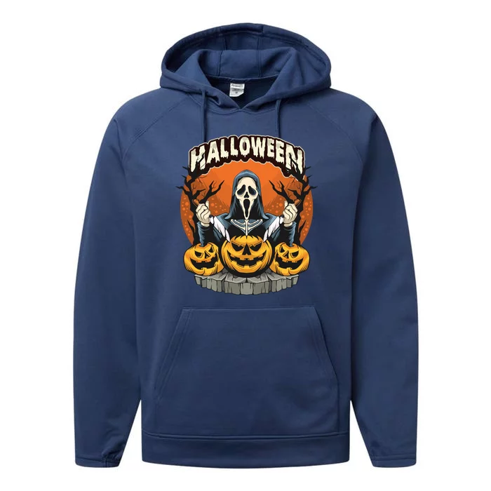 Halloween Ghost Pumpkins Performance Fleece Hoodie