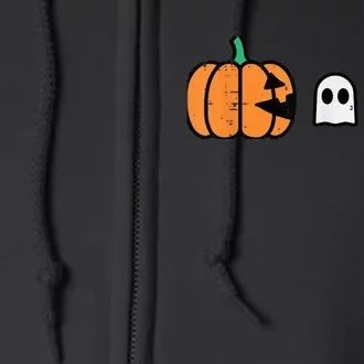 Halloween Gamer Pumpkin Eating Ghost Costume  Boy Kid Full Zip Hoodie