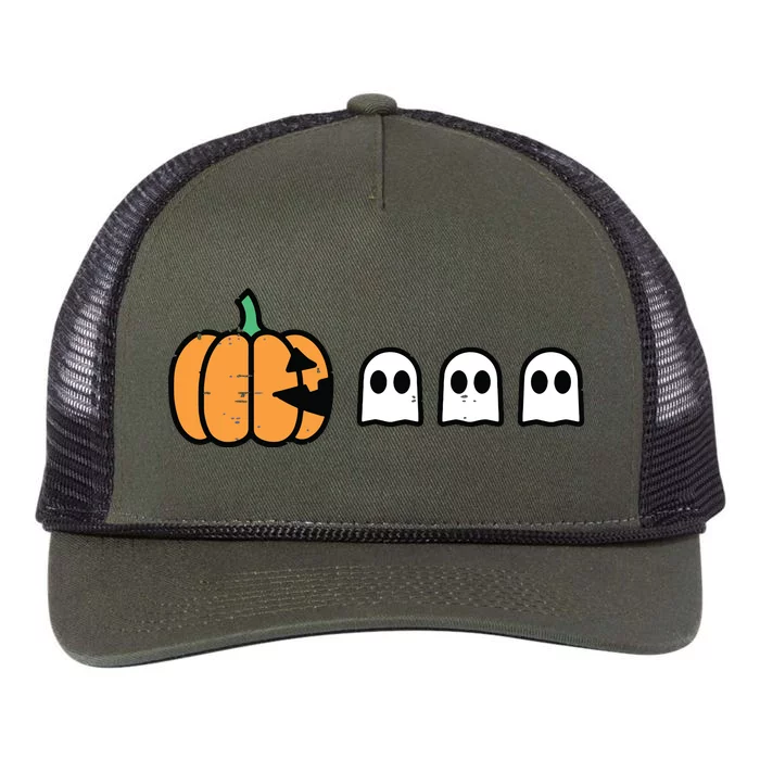 Halloween Gamer Pumpkin Eating Ghost Costume Boy Kids Retro Rope Trucker Hat Cap