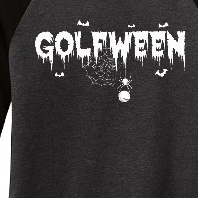 Halloween Golf Player Golfween Spider Webs Golfer Sport Women's Tri-Blend 3/4-Sleeve Raglan Shirt