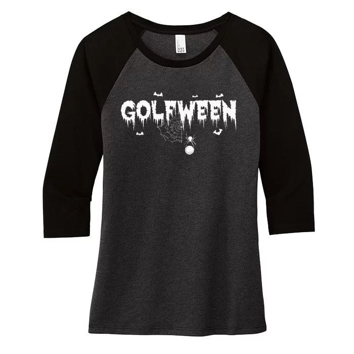 Halloween Golf Player Golfween Spider Webs Golfer Sport Women's Tri-Blend 3/4-Sleeve Raglan Shirt