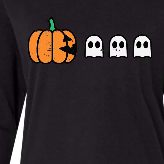 Halloween Gamer Pumpkin Eating Ghost Costume Womens Cotton Relaxed Long Sleeve T-Shirt