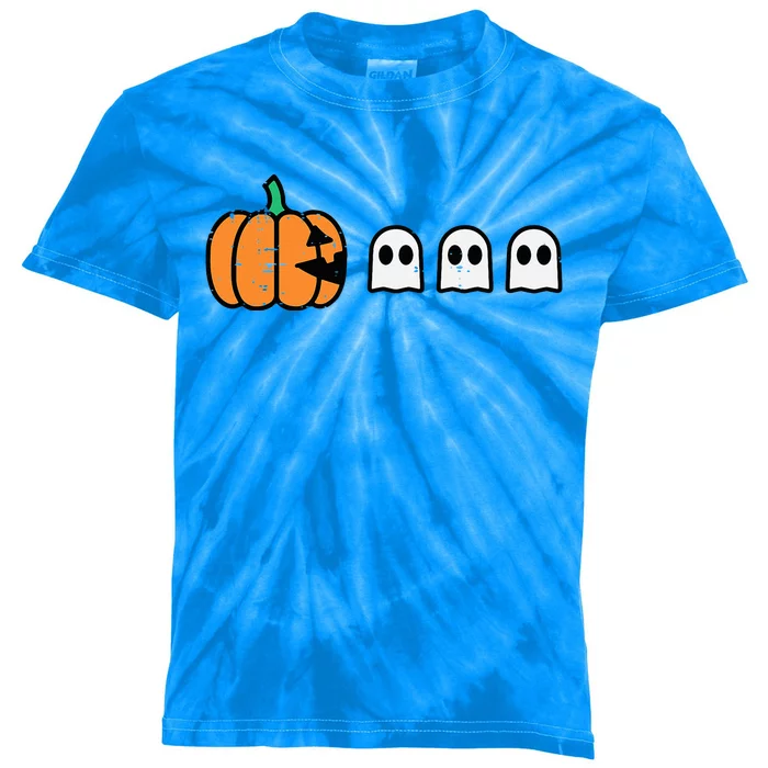 Halloween Gamer Pumpkin Eating Ghost Costume Kids Tie-Dye T-Shirt