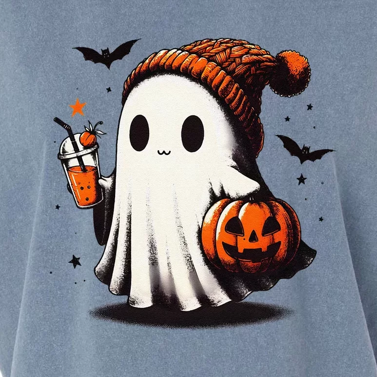 Halloween Ghost Pumpkin Fall Drinks Spooky Beanie Garment-Dyed Women's Muscle Tee