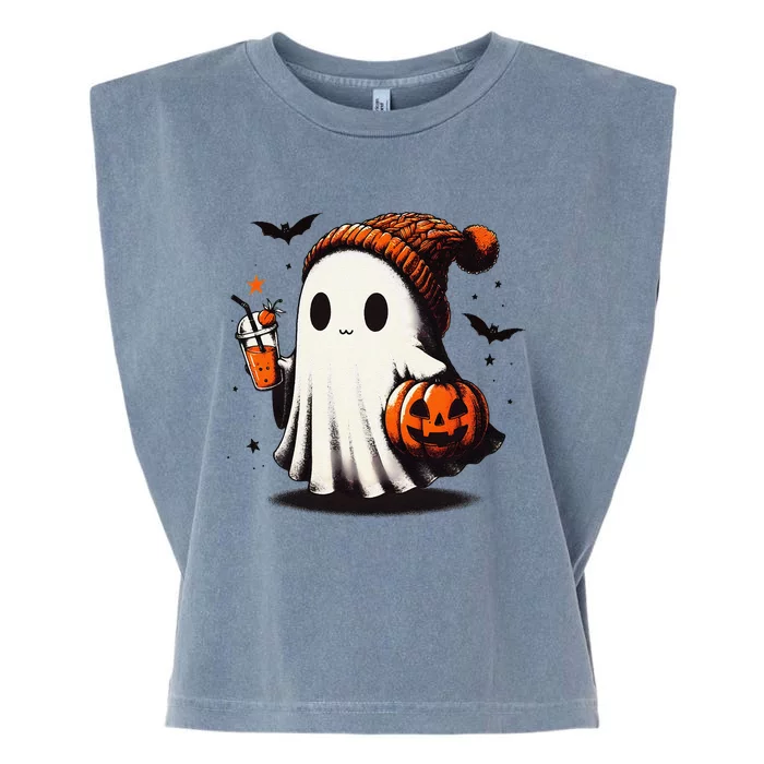 Halloween Ghost Pumpkin Fall Drinks Spooky Beanie Garment-Dyed Women's Muscle Tee