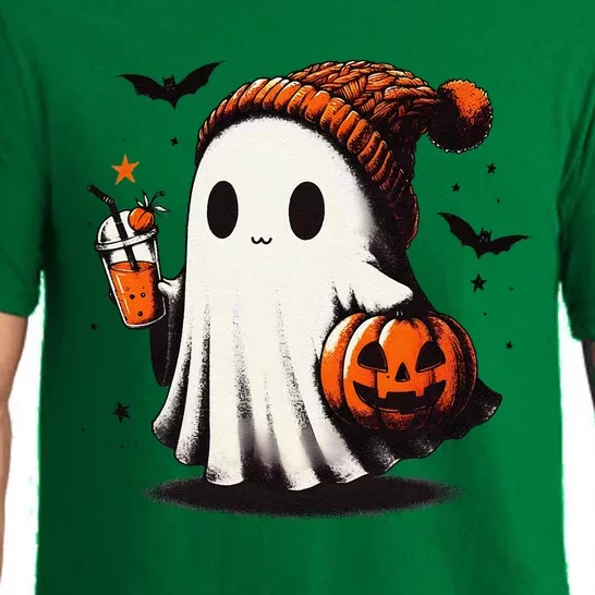 Halloween Ghost Pumpkin Fall Drinks Spooky Beanie Pajama Set