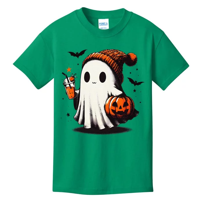 Halloween Ghost Pumpkin Fall Drinks Spooky Beanie Kids T-Shirt