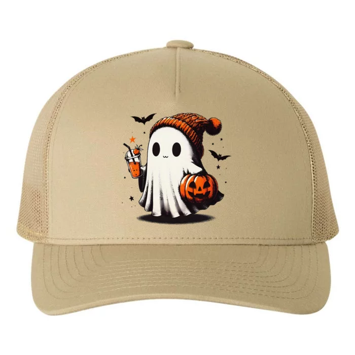 Halloween Ghost Pumpkin Fall Drinks Spooky Beanie Yupoong Adult 5-Panel Trucker Hat