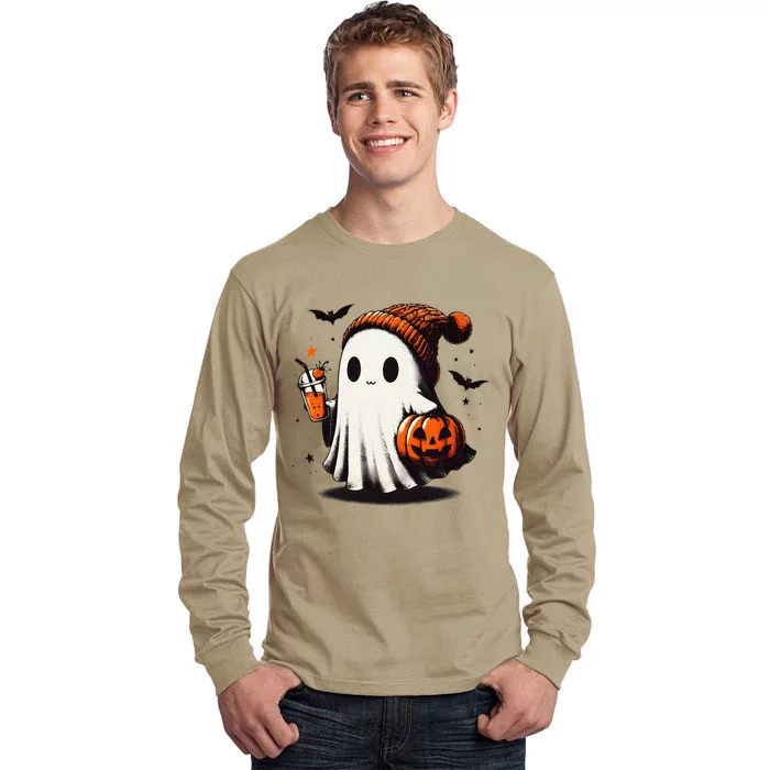 Halloween Ghost Pumpkin Fall Drinks Spooky Beanie Tall Long Sleeve T-Shirt