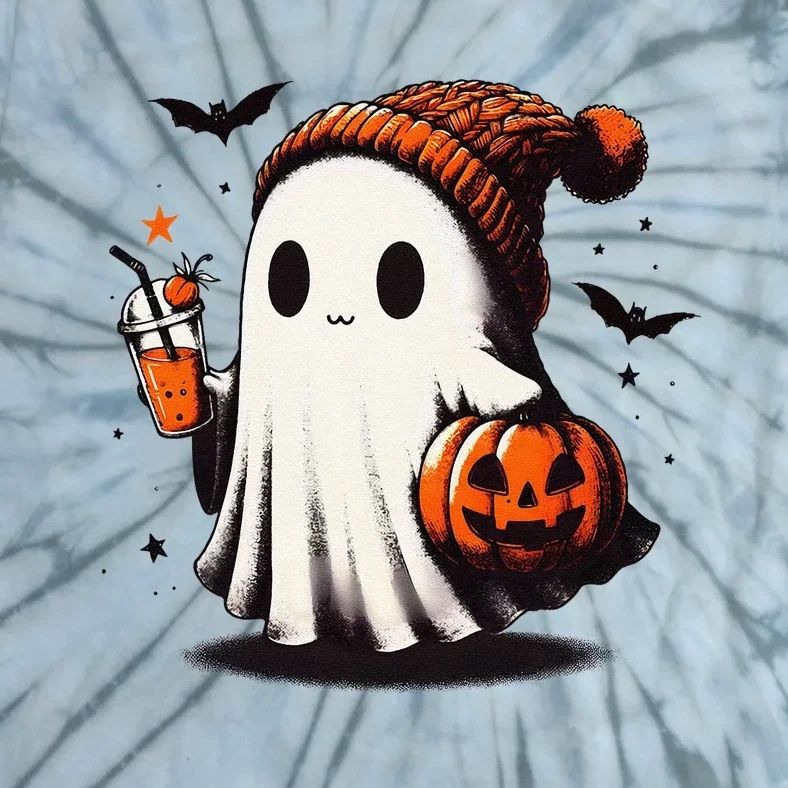 Halloween Ghost Pumpkin Fall Drinks Spooky Beanie Tie-Dye T-Shirt