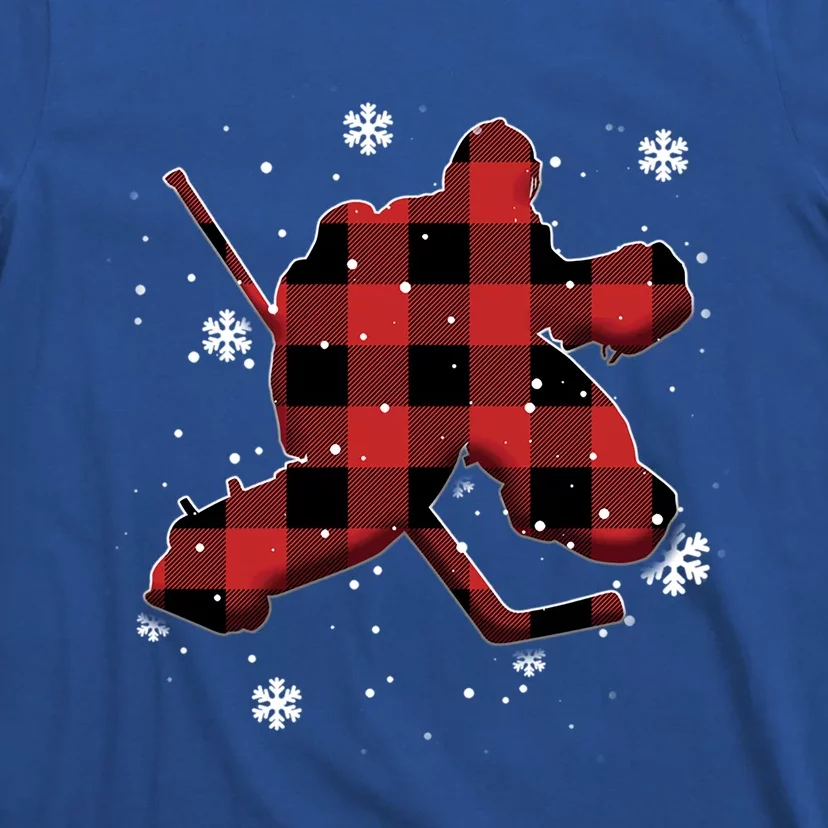 Hockey Goalie Plaid Christmas Gift T-Shirt