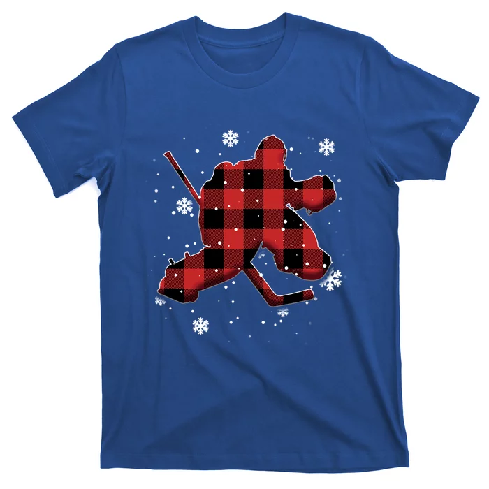 Hockey Goalie Plaid Christmas Gift T-Shirt