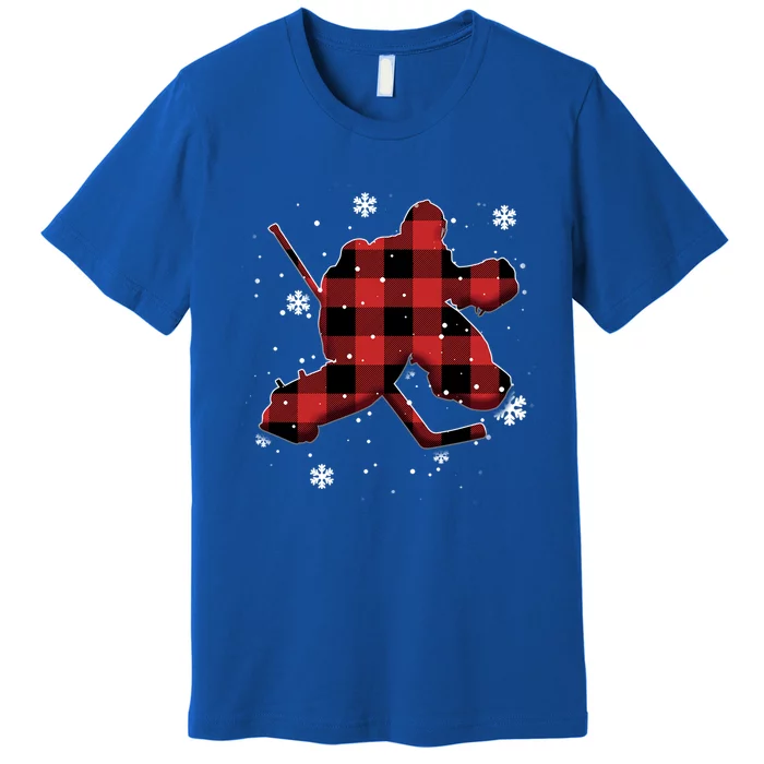 Hockey Goalie Plaid Christmas Gift Premium T-Shirt