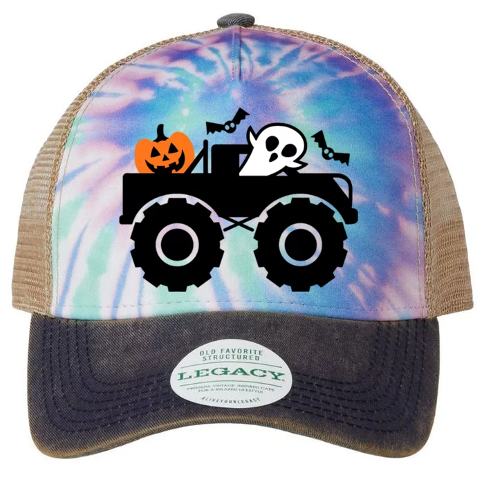 Halloween Ghost Pumpkin Riding Monster Truck Great Gift Legacy Tie Dye Trucker Hat