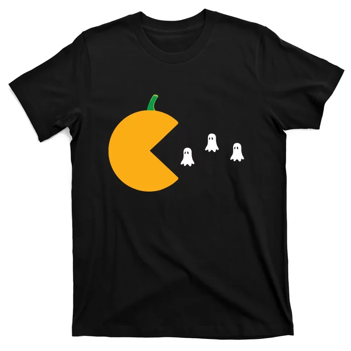 Halloween Gamer Pumpkin Eating Ghost T-Shirt