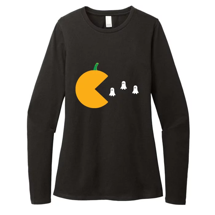 Halloween Gamer Pumpkin Eating Ghost Womens CVC Long Sleeve Shirt