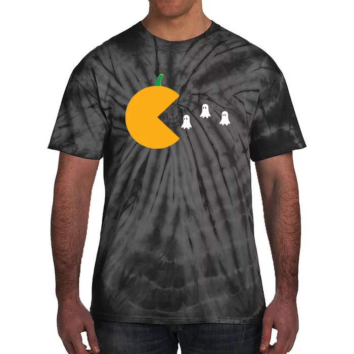 Halloween Gamer Pumpkin Eating Ghost Tie-Dye T-Shirt