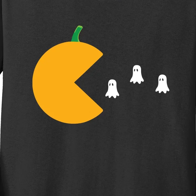 Halloween Gamer Pumpkin Eating Ghost Kids Long Sleeve Shirt