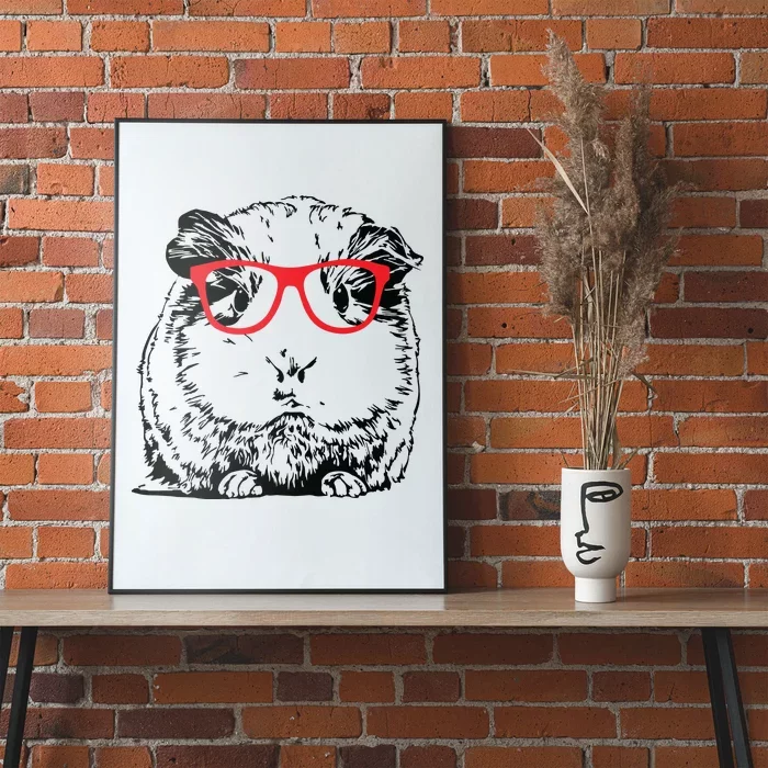 Hipster Guinea Pig In Red Glasses Pet Animal Poster