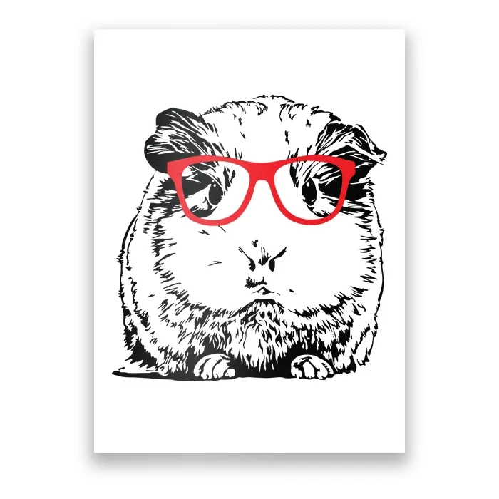 Hipster Guinea Pig In Red Glasses Pet Animal Poster