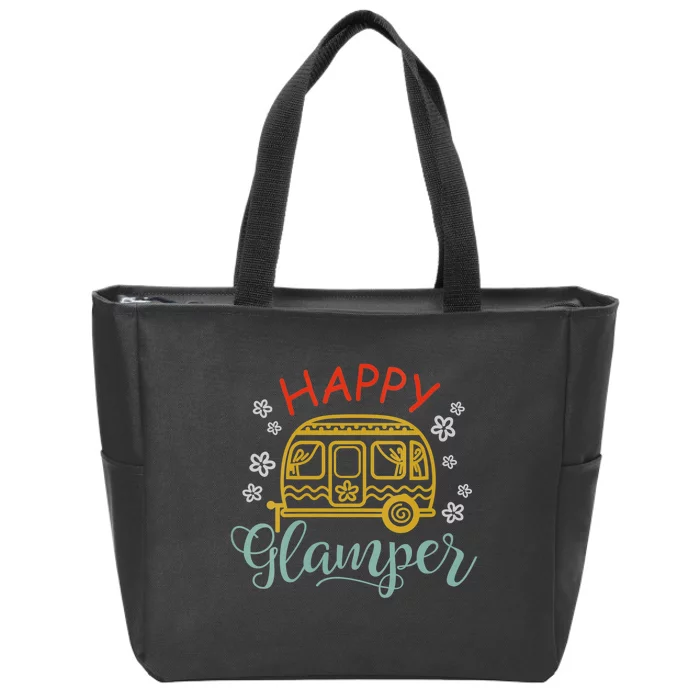 Happy Glamper Quote Adventure Awaits Funny Camper Camp Zip Tote Bag