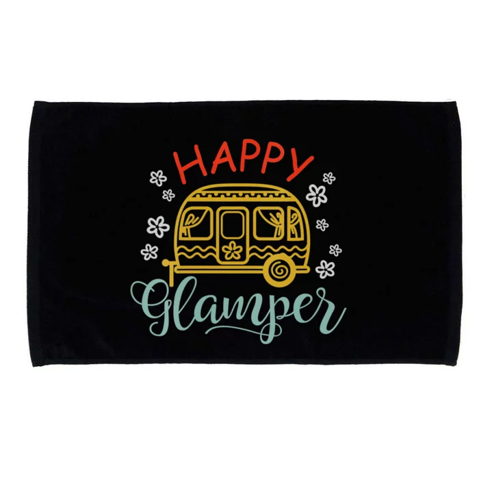 Happy Glamper Quote Adventure Awaits Funny Camper Camp Microfiber Hand Towel