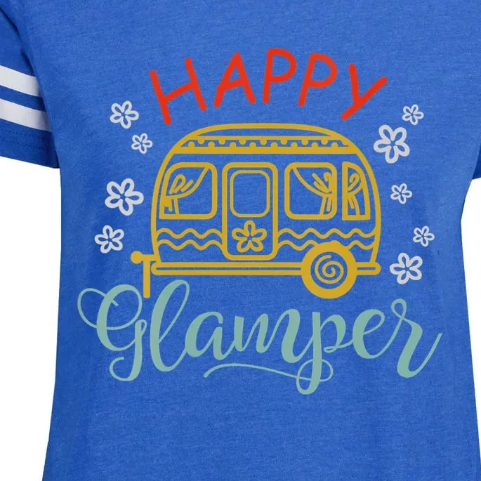 Happy Glamper Quote Adventure Awaits Funny Camper Camp Enza Ladies Jersey Football T-Shirt