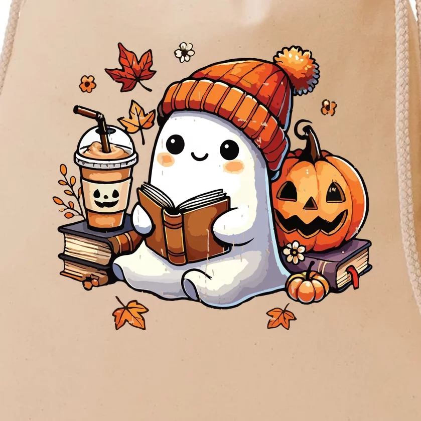 Halloween Ghost Reading Book Lovers Cute Ghost Coffee Women Drawstring Bag