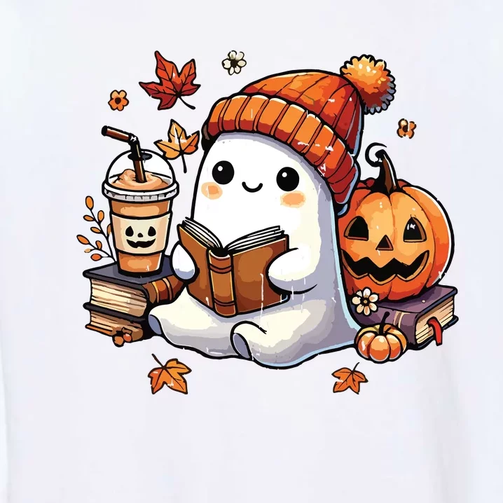 Halloween Ghost Reading Book Lovers Cute Ghost Coffee Women Garment-Dyed Sweatshirt