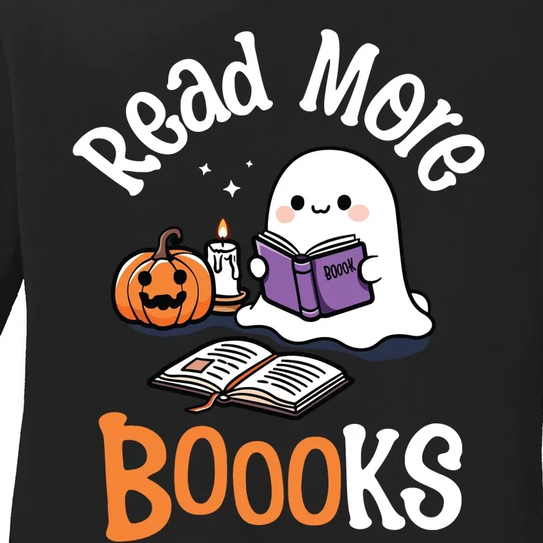 Halloween Ghost Reading Read More Books Librarian Teacher Ladies Long Sleeve Shirt