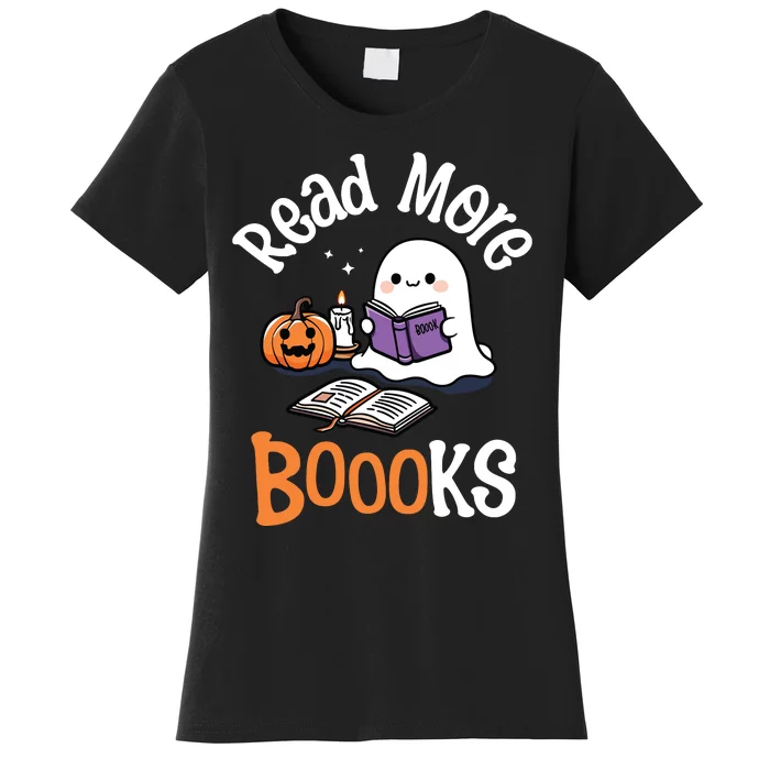 Halloween Ghost Reading Read More Books Librarian Teacher Women's T-Shirt