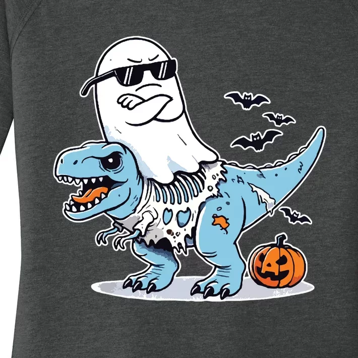 Halloween Ghost Riding Zombie Trex Funny Halloween Women's Perfect Tri Tunic Long Sleeve Shirt