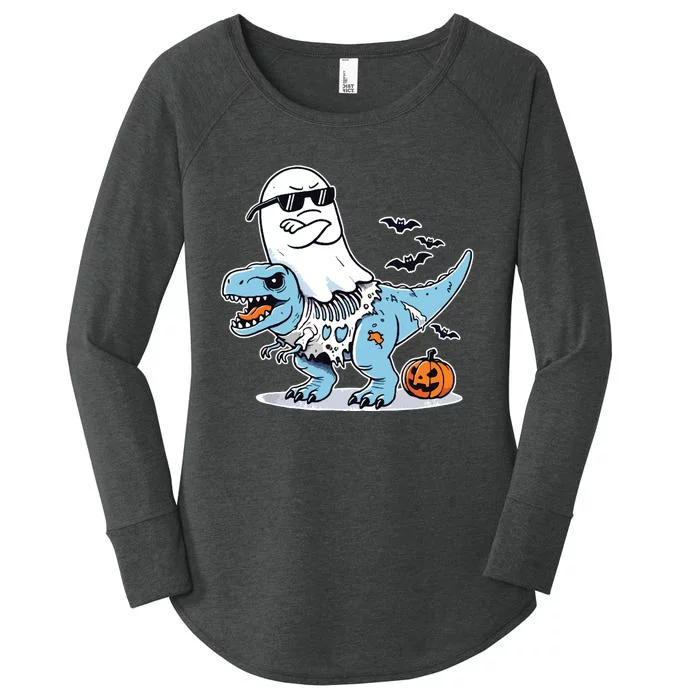 Halloween Ghost Riding Zombie Trex Funny Halloween Women's Perfect Tri Tunic Long Sleeve Shirt