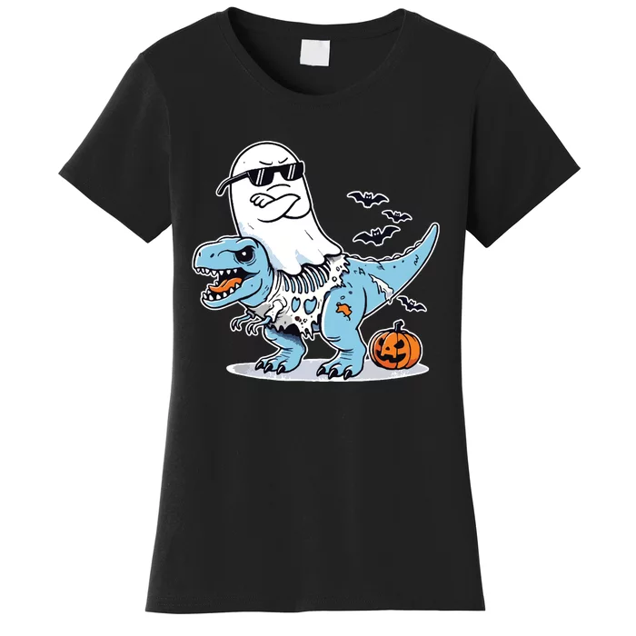 Halloween Ghost Riding Zombie Trex Funny Halloween Women's T-Shirt