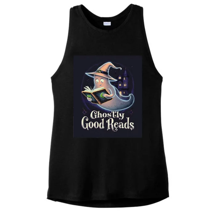 Halloween Ghost Reading Book Spooky Teacher Humor Ladies Tri-Blend Wicking Tank