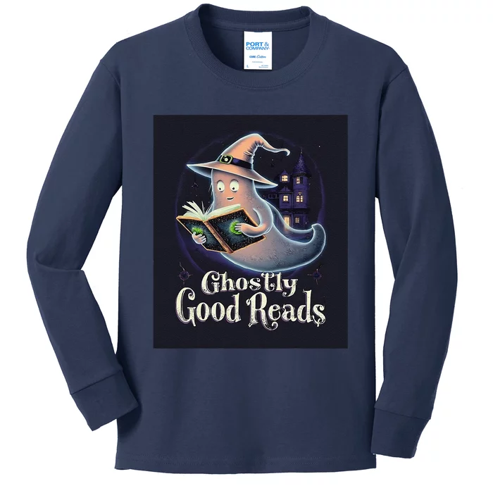 Halloween Ghost Reading Book Spooky Teacher Humor Kids Long Sleeve Shirt