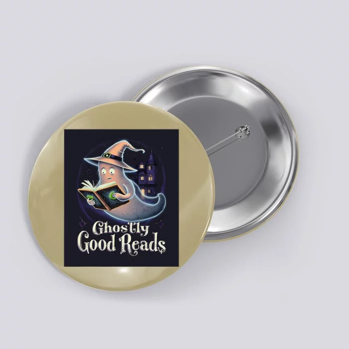 Halloween Ghost Reading Book Spooky Teacher Humor Button