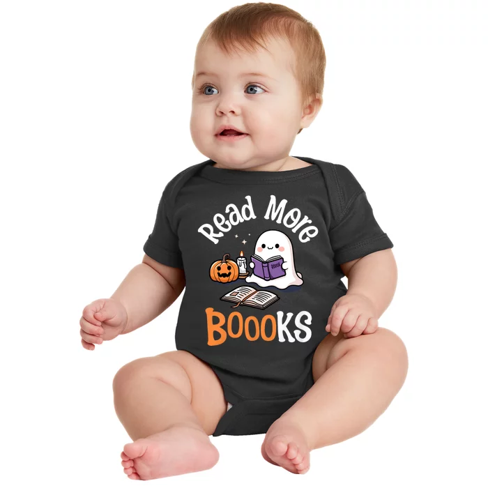 Halloween Ghost Reading Read More Books Librarian Teacher Baby Bodysuit