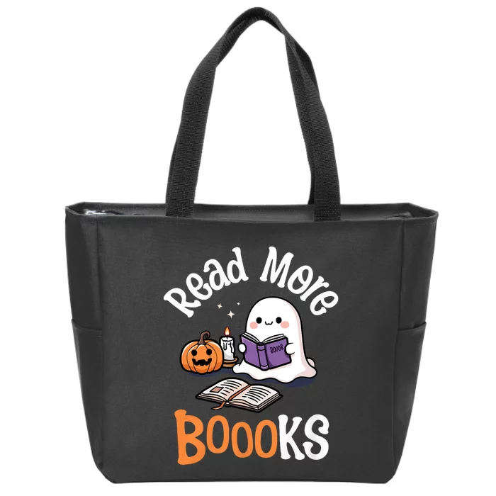 Halloween Ghost Reading Read More Books Librarian Teacher Zip Tote Bag